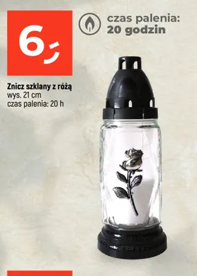 Znicz szklany z różą czas palenia 20h promocja w Dealz