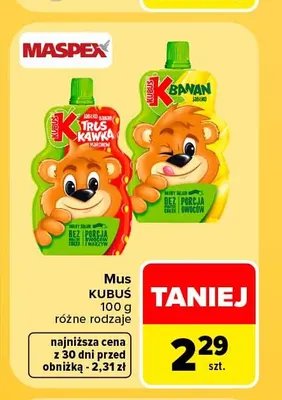 Mus Kubuś jabłko banan marchew truskawka promocja w Carrefour Market