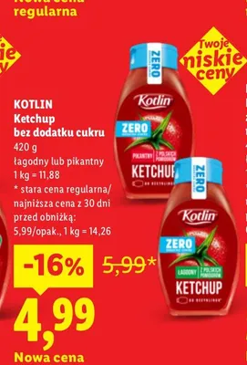 Ketchup bez dodatku cukru pikantny Kotlin promocja w Lidl