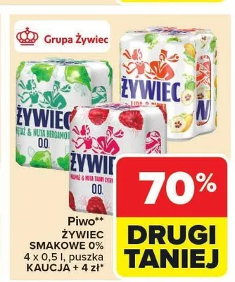 Piwo bezalkoholowe Żywiec 0.0% Grejpfrut i Nuta Bergamotki 4-pak 500ml promocja w Carrefour