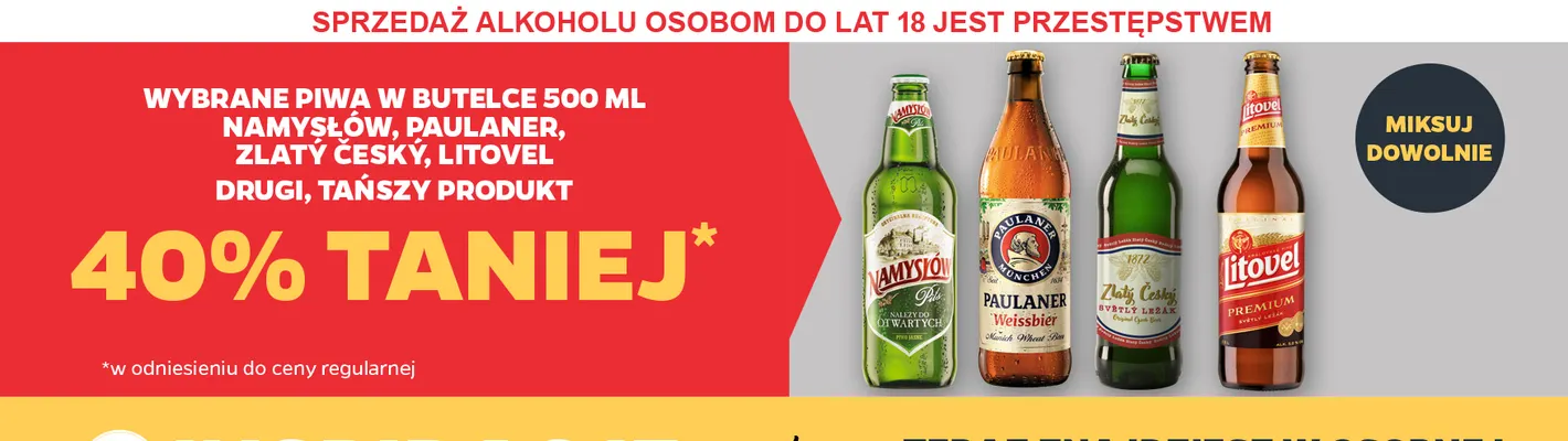 Piwa w butelce 500 ml Namysłów, Paulaner, Zlatý Český, Litovel promocja w Netto