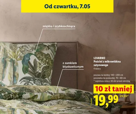 Pościel z mikrowłókna satynowego Livarno 140x200cm z poszewką na poduszkę 70x80cm promocja w Lidl