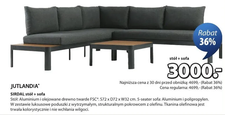 SIRDAL stół + sofa promocja w Jysk