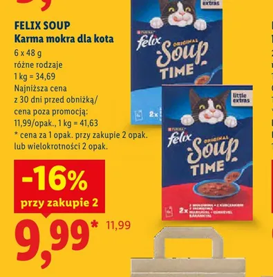 Karma mokra dla kota Felix Soup 6-pak promocja w Lidl