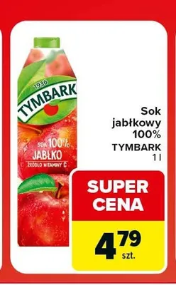 Sok jabłkowy 100% Tymbark promocja w Carrefour Market