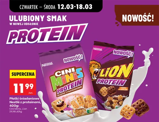 Płatki śniadaniowe Cini Minis Protein cynamonowe promocja w Biedronka