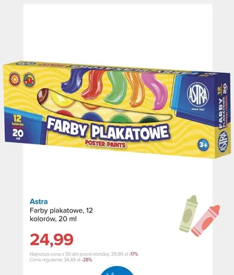 Farby plakatowe Astra 12 kolorów promocja w Smyk