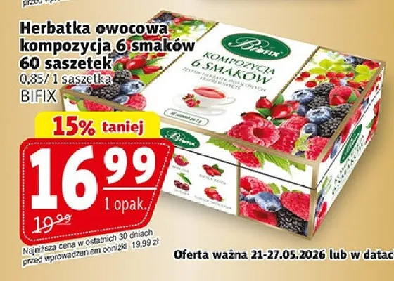 Herbatka owocowa kompozycja 6 smaków BiFix promocja w Prim Market