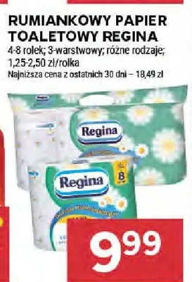 Rumiankowy papier toaletowy Regina 4-8 rolek, 3-warstwowy różne rodzaje promocja w Stokrotka