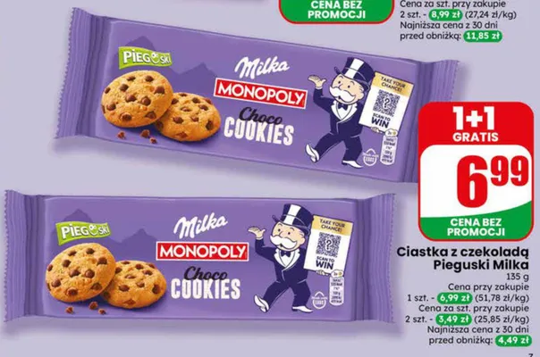 Ciastka z czekoladą Pieguski Milka promocja w Dino