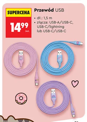 Przewód USB USB-A/USB-C 1,5 m Pusheen promocja w Biedronka