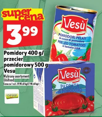 Pomidory 400 g / przecier pomidorowy 500 g Vesu promocja w TOPAZ