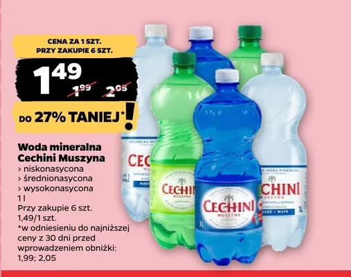 Woda mineralna Cechini Muszyna wysokonasycona promocja w Netto