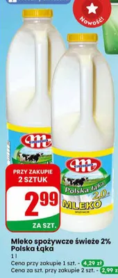 Mleko spożywcze świeże 2% Polska Łąka promocja w Dino