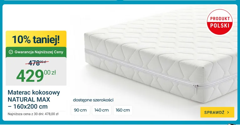 Materac kokosowy NATURAL MAX promocja w ERLI