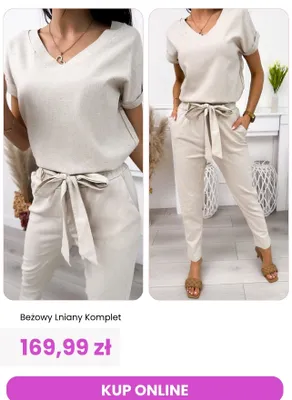 Komplet lniany beżowy ModnaKiecka.pl promocja w Modna Kiecka