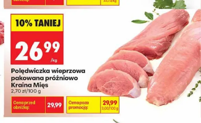 Polędwiczka wieprzowa pakowana próżniowo Kraina Mięs promocja w Biedronka