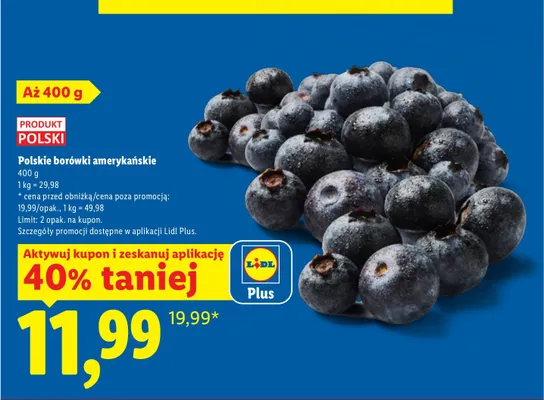 Borówki amerykańskie polskie promocja w Lidl