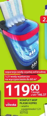 Komplet mop płaski H2Pro Vileda z wiadrem o pojemności 1,2l 437743 promocja w Selgros