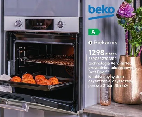 Piekarnik Beko technologia AeroPerfect prowadnice teleskopowe Soft Door katalityczny system czyszczenia czyszczenie parowe SteamShine promocja w Castorama
