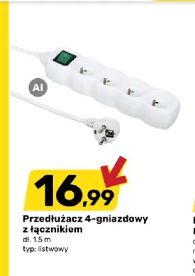 Przedłużacz 4-gniazdowy z łącznikiem 1,5 m promocja w Bricomarche