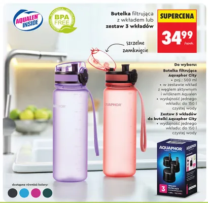 Butelka filtrująca z wkładem lub zestaw 3 wkładów promocja w Biedronka