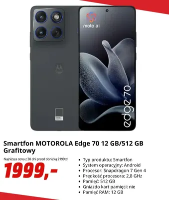 Smartfon Motorola Edge 70 12 GB/512 Gb grafitowy promocja w Media Markt