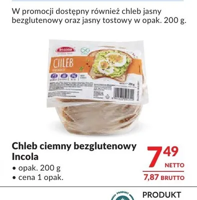 Chleb jasny bezglutenowy Incola promocja w Makro