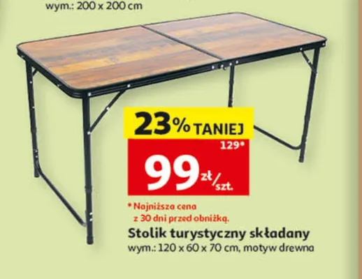 Stolik turystyczny składany motyw drewna 120x60x70cm promocja w Auchan