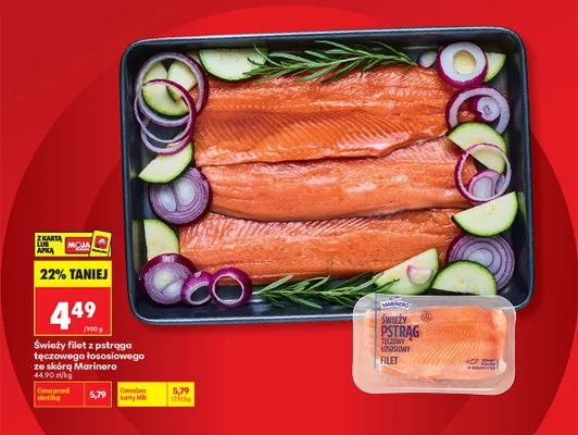 Świeży filet z pstrąga tęczowego łososiowego ze skórą Marinero promocja w Biedronka