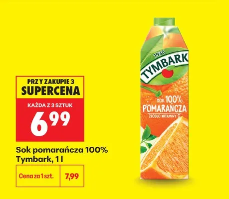 Sok pomarańczowy 100% Tymbark promocja w Biedronka