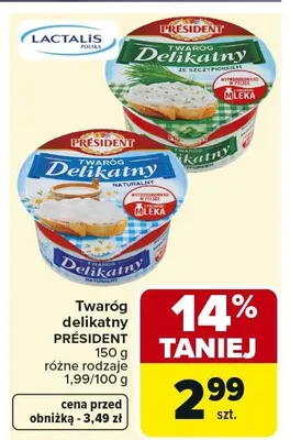 Twaróg delikatny ze szczypiorkiem PRÉSIDENT promocja w Carrefour