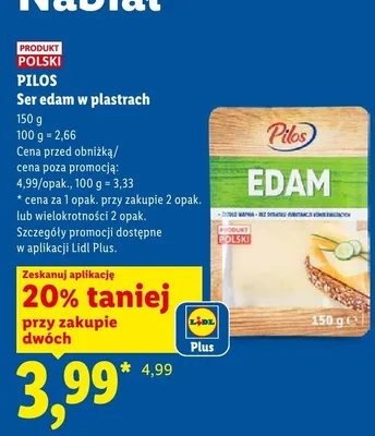 Ser edam w plastrach Pilos promocja w Lidl