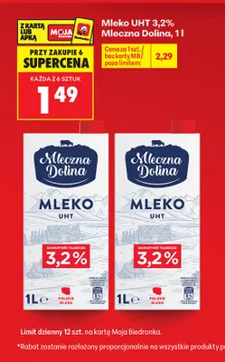 Mleko UHT Mleczna Dolina 3,2% promocja w Biedronka