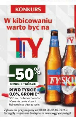 Piwo bezalkoholowe Tyskie 0,0% 500 ml promocja w Stokrotka
