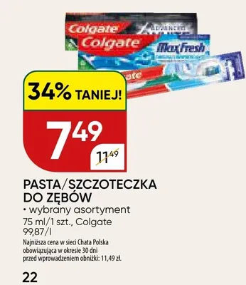 Pasta/szczoteczka do zębów promocja w Chata Polska