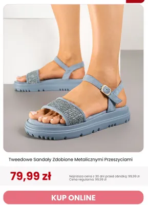 Sandały damskie Renee Tweedowe Sandały Zdobione Metalicznymi Przeszyciami promocja w Renee