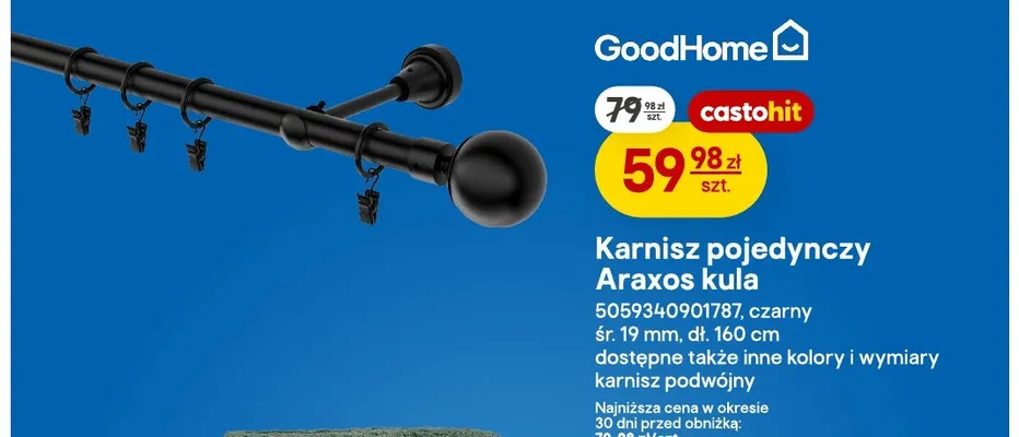 Karnisz pojedynczy GoodHome Araxos kula promocja w Castorama