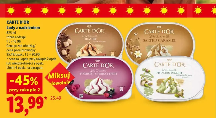 Lody z nadzieniem Salted Caramel Carte D'Or promocja w Lidl