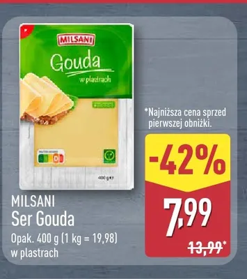 Ser gouda w plastrach Milsani promocja w Aldi