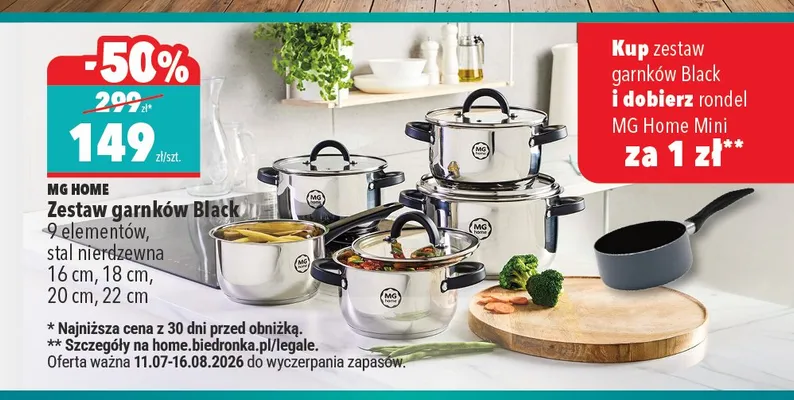 Zestaw garnków MG Home Black promocja w Biedronka Home