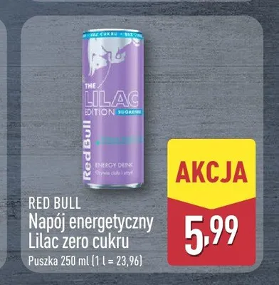 Napój energetyczny Red Bull Lilac zero cukru promocja w Aldi