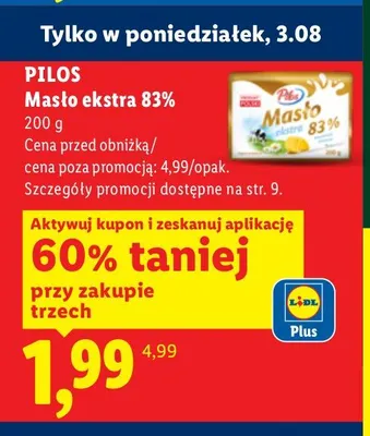 Masło ekstra 83% Pilos promocja w Lidl
