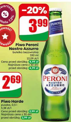 Piwo Peroni Nastro Azzurro butelka bezzwrotna promocja w Dino