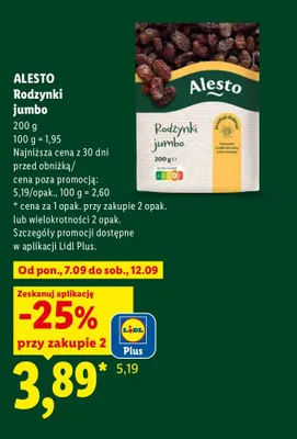 Rodzynki jumbo Alesto promocja w Lidl
