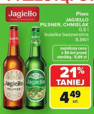 Piwo Jagiełło Pilsner butelka bezzwrotna promocja w Carrefour