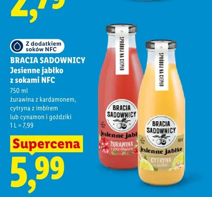 Sok Bracia Sadownicy Jesienne jabłko żurawina z kardamonem promocja w Lidl
