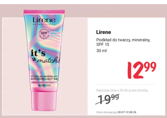Podkład do twarzy mineralny Lirene SPF 15 promocja w Rossmann