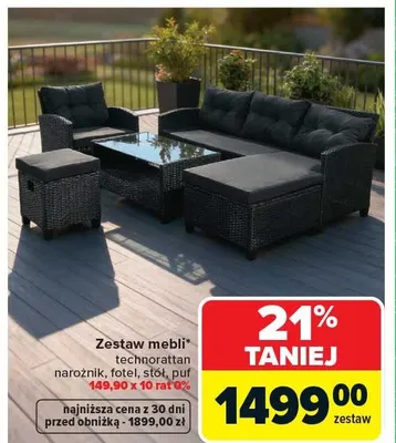 Zestaw mebli ogrodowych technorattan narożnik fotel stół puf promocja w Carrefour
