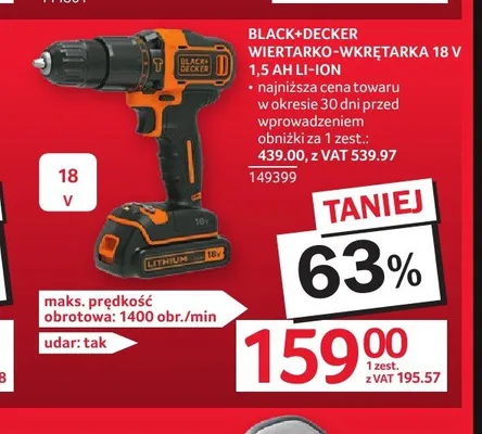 Wiertarko-wkrętarka Black+Decker promocja w Selgros